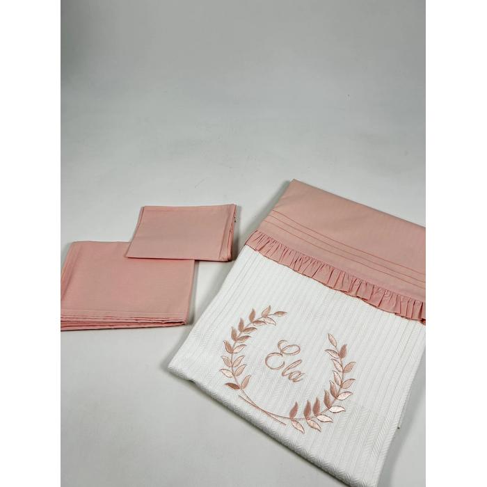 Pike takımı 5 parça beyaz örgü pike - somon poplin