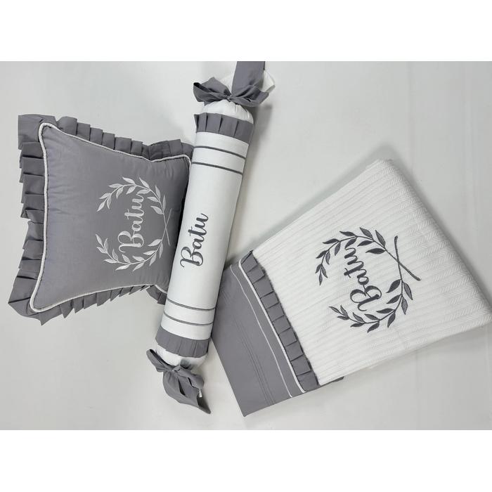 Pike takımı 5 parça beyaz örgü pike - koyu gri poplin