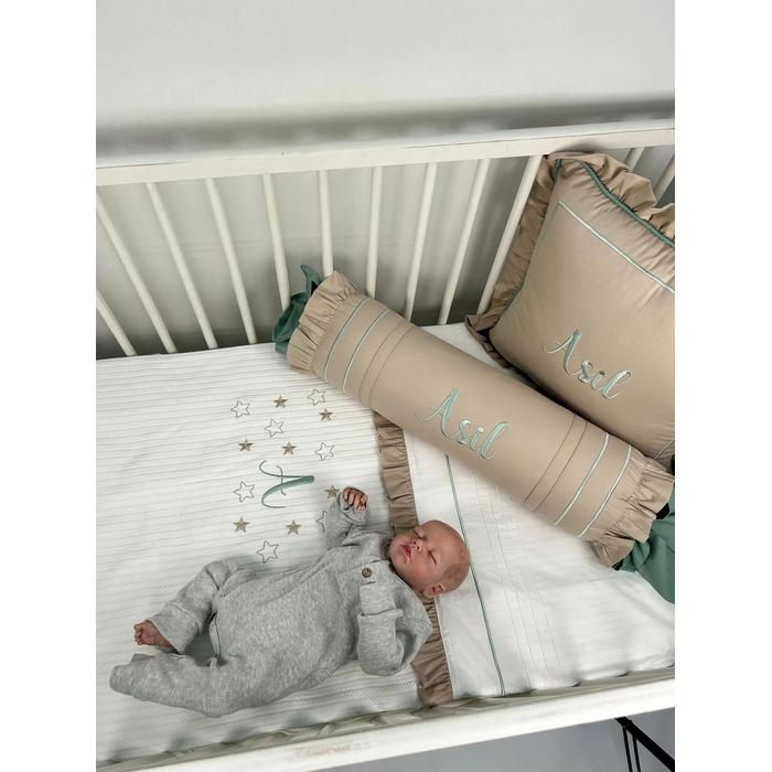 Pike takımı 5 parça beyaz örgü pike - bej poplin