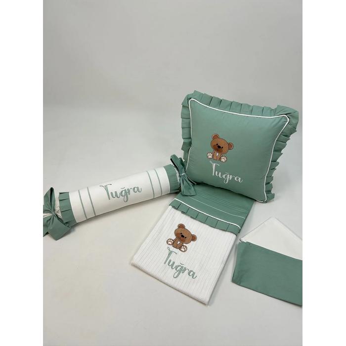 Pike takımı 5 parça beyaz örgü pike - yeşil poplin 2