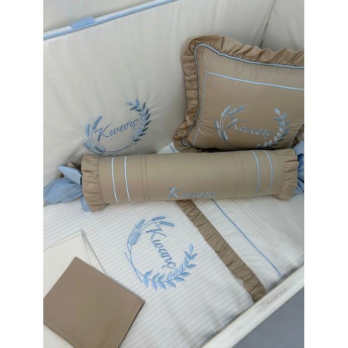 Pike takımı 5 parça beyaz örgü pike -mavi poplin