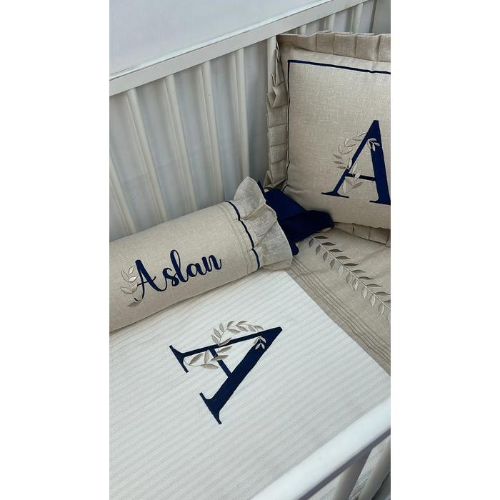 Pike takımı 5 parça krem örgü pike - bej isviçre keteni 