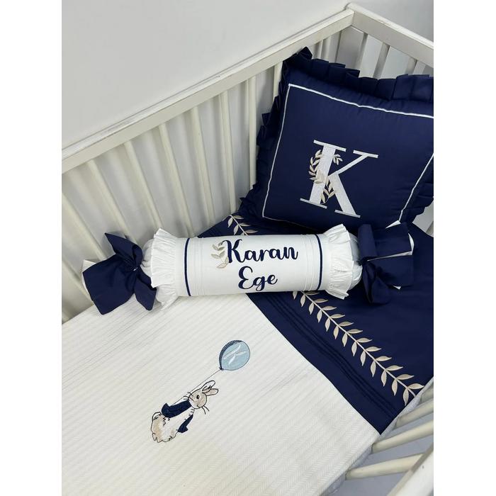 Pike takımı 5 parça beyaz örgü pike - lacivert poplin 