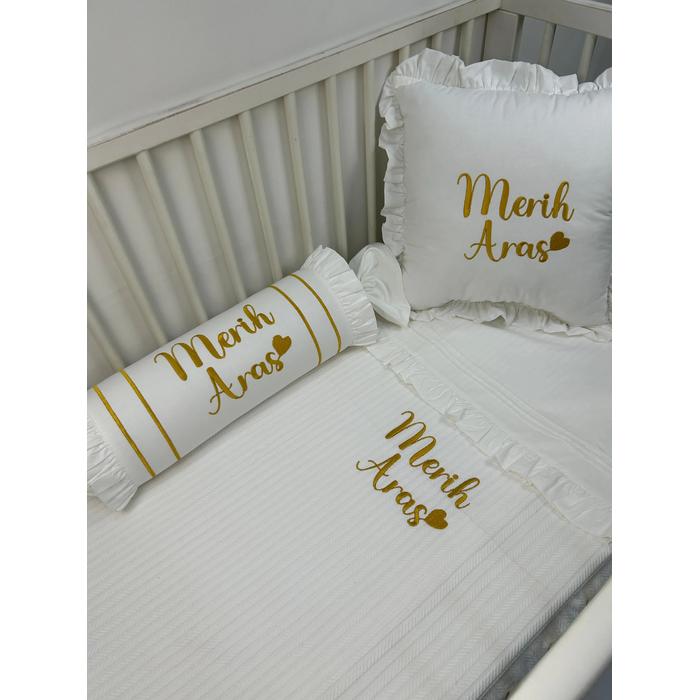 Pike takımı 5 parça beyaz örgü pike - beyaz poplin 5