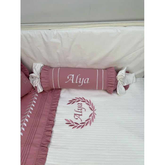 Pike takımı 5 parça beyaz örgü pike - gül kurusu poplin 2