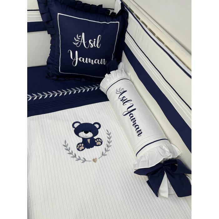 Pike takımı 5 parça beyaz örgü pike - lacivert poplin 1