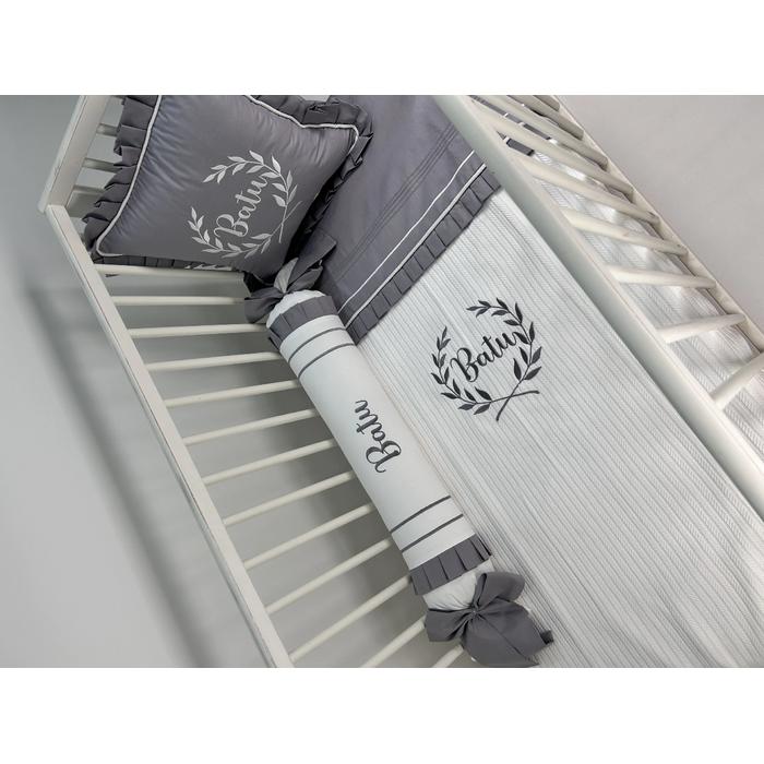 Pike takımı 5 parça beyaz örgü pike - koyu gri poplin