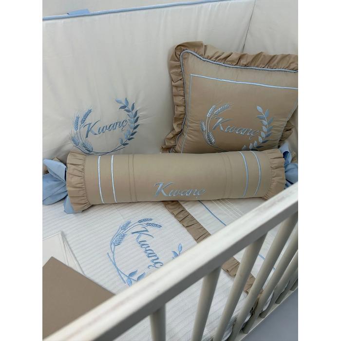 Pike takımı 5 parça beyaz örgü pike -mavi poplin