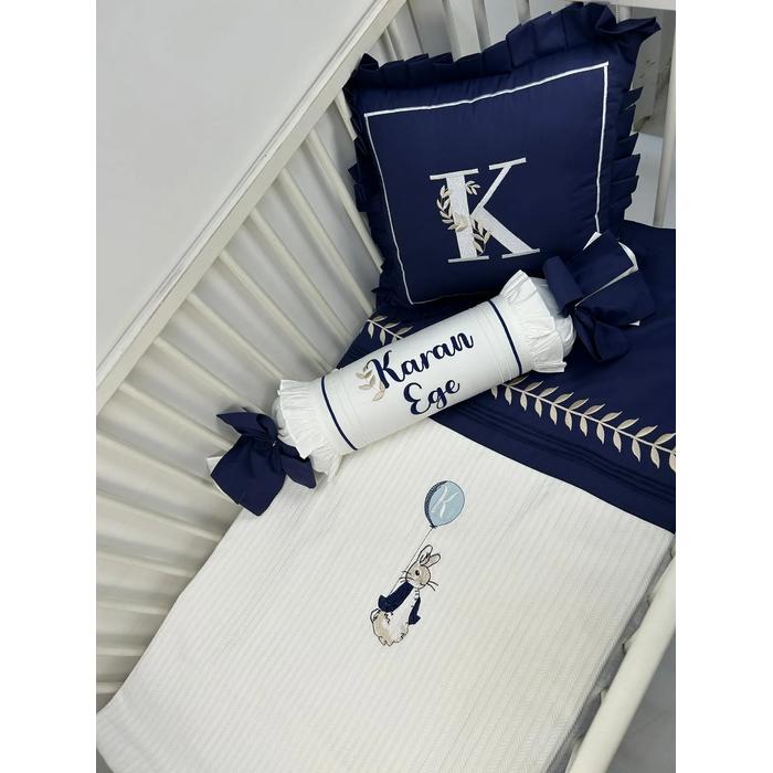 Pike takımı 5 parça beyaz örgü pike - lacivert poplin 