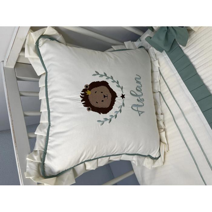 Pike takımı 5 parça krem örgü pike - krem ve yeşil rengi poplin