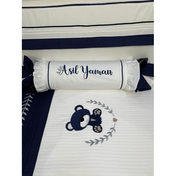 Pike takımı 5 parça beyaz örgü pike - lacivert poplin 1