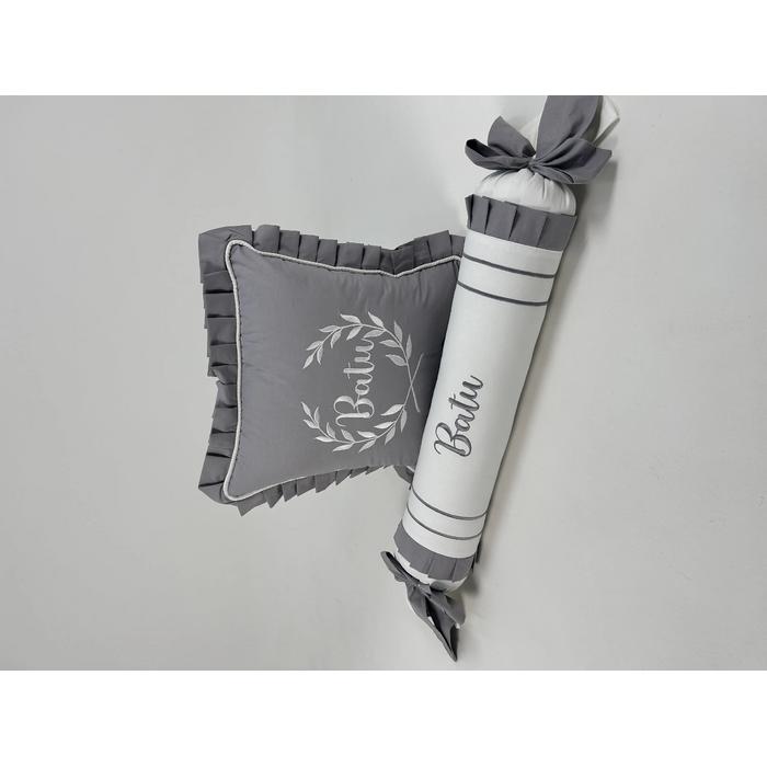 Pike takımı 5 parça beyaz örgü pike - koyu gri poplin