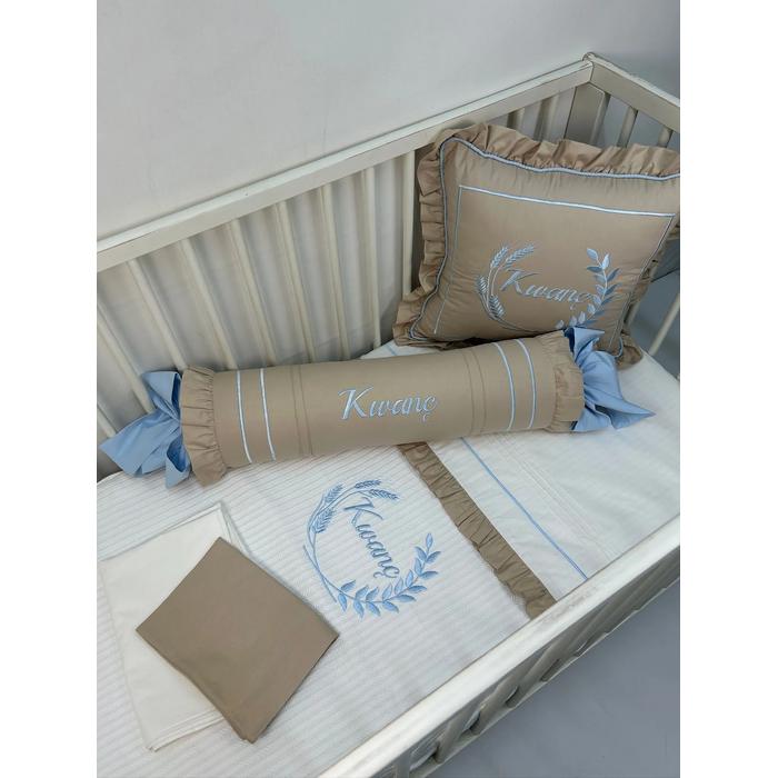 Pike takımı 5 parça beyaz örgü pike -mavi poplin