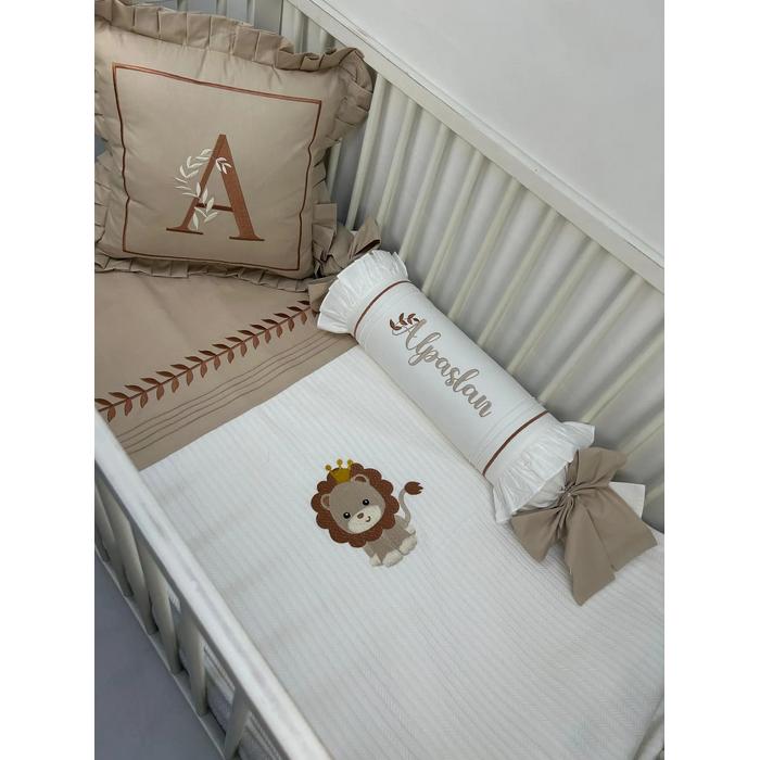 Pike takımı 5 parça beyaz örgü pike - bej poplin 4 