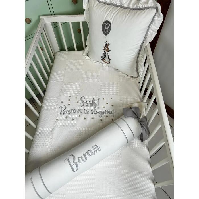 Pike takımı 5 parça beyaz waffle pike - gri poplin