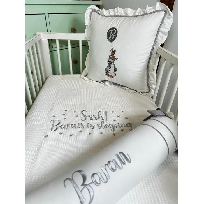 Pike takımı 5 parça beyaz waffle pike - gri poplin