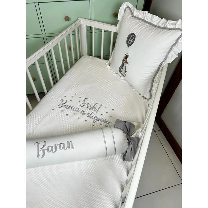 Pike takımı 5 parça beyaz waffle pike - gri poplin