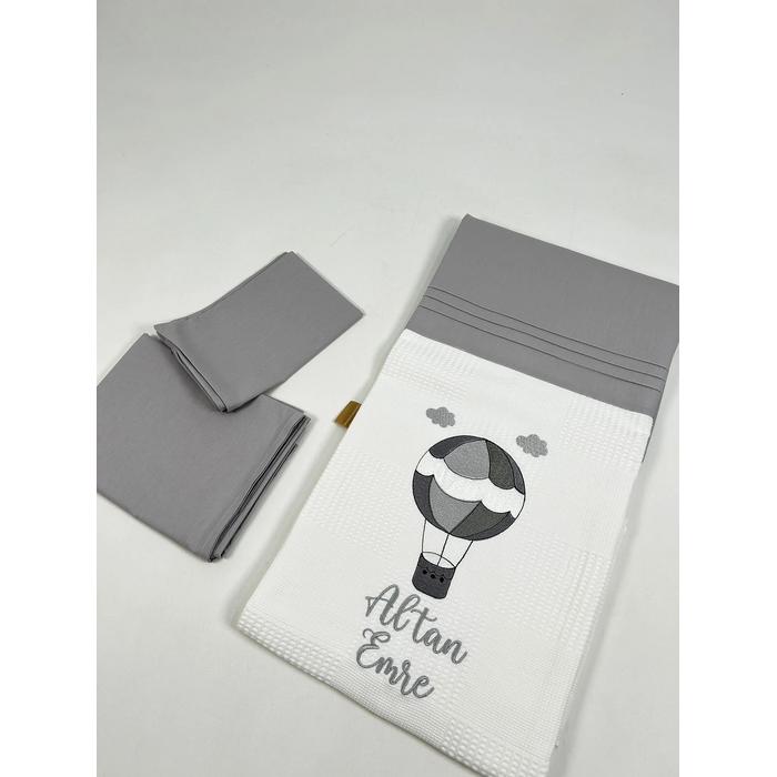 Pike takımı 5 parça beyaz waffle pike - gri poplin 2