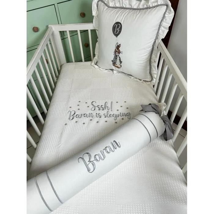 Pike takımı 5 parça beyaz waffle pike - gri poplin