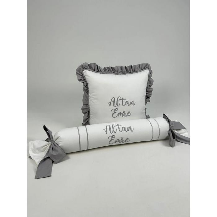 Nevresim takımı 5 parça beyaz poplin - gri poplin 2