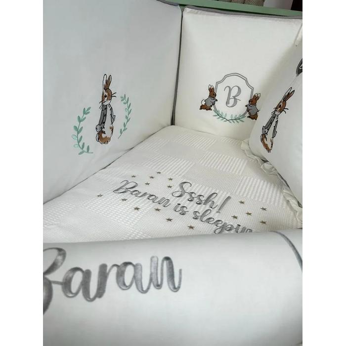 Pike takımı 5 parça beyaz waffle pike - gri poplin