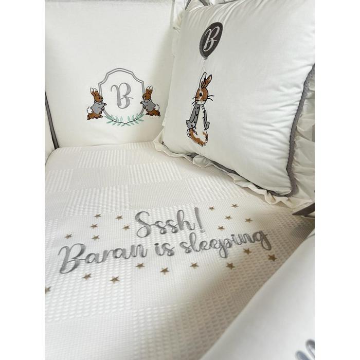 Pike takımı 5 parça beyaz waffle pike - gri poplin