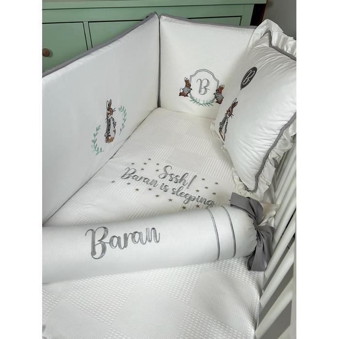 Pike takımı 5 parça beyaz waffle pike - gri poplin