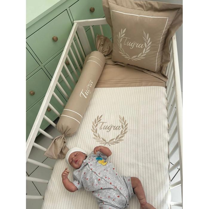 Pike takımı 5 parça krem örgü pike - bej poplin