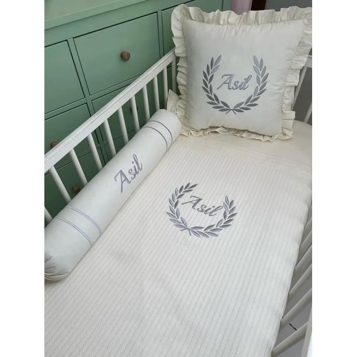 Pike takımı 5 parça krem örgü pike - krem poplin 2