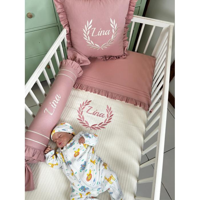 Pike takımı 5 parça krem örgü pike - gül kurusu poplin