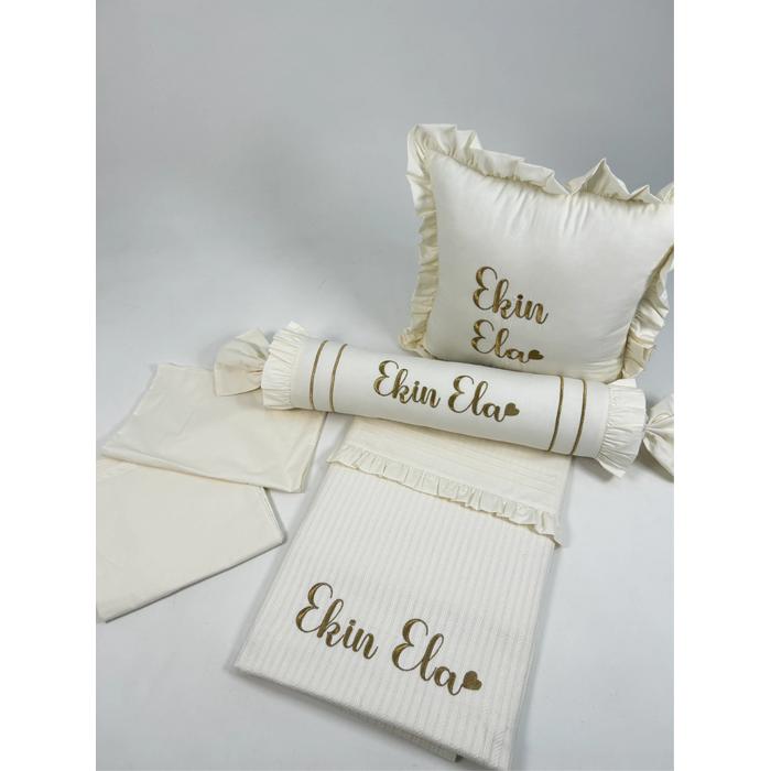 Pike takımı 5 parça krem örgü pike - krem poplin 4