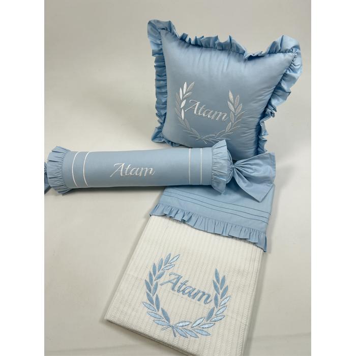 Pike takımı 5 parça krem örgü pike - mavi poplin 2