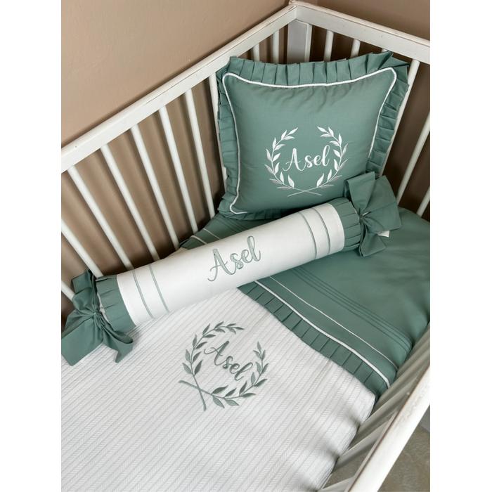 Pike takımı 5 parça beyaz örgü pike - yeşil poplin