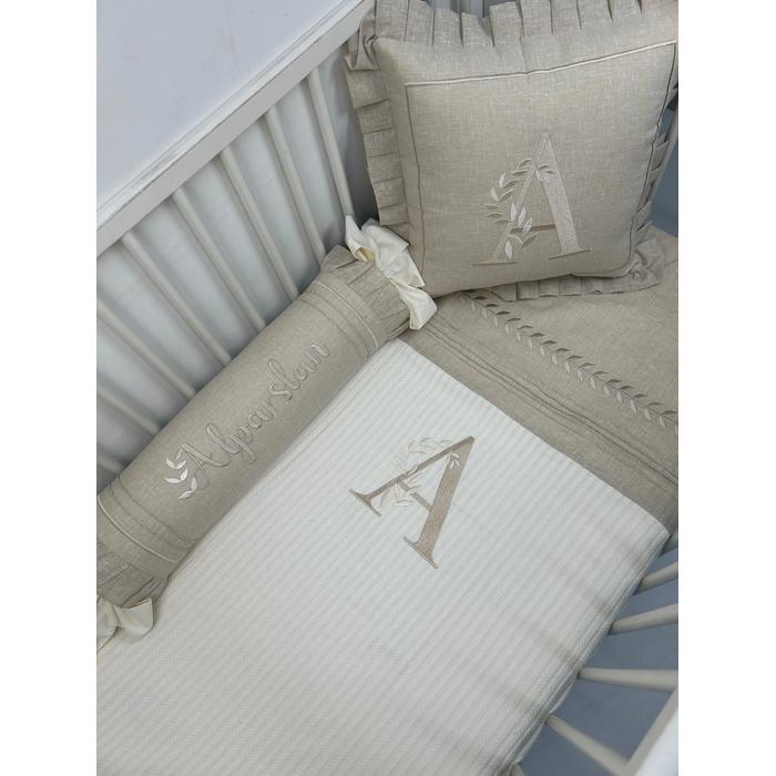 Pike takımı 5 parça krem örgü pike - bej isviçre keteni 4