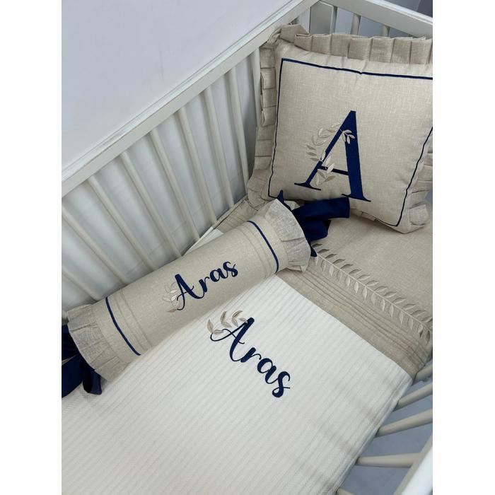 Pike takımı 5 parça krem örgü pike - bej isviçre keteni 5