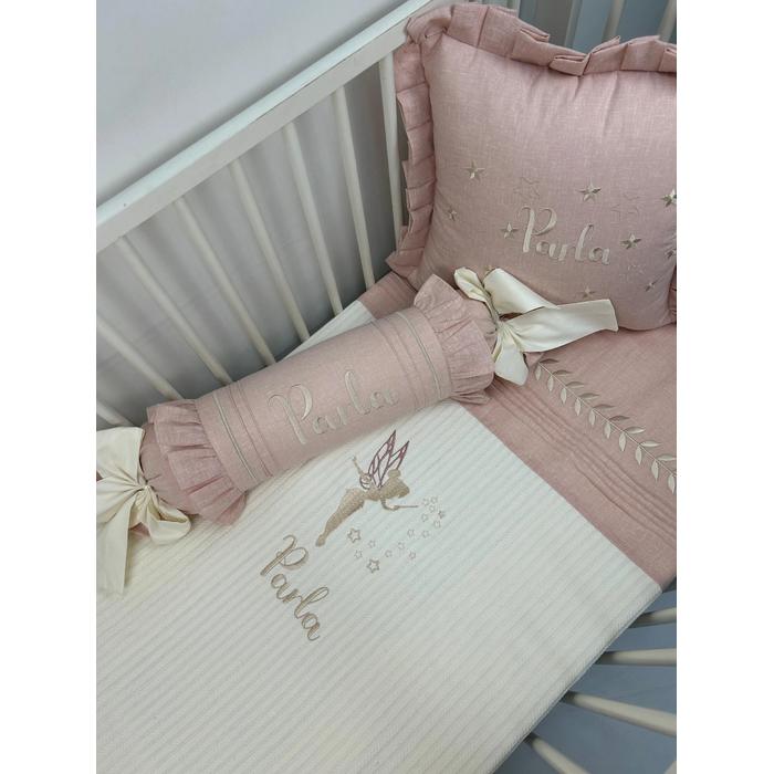 Pike takımı 5 parça krem örgü pike - pudra rengi isviçre keteni 2