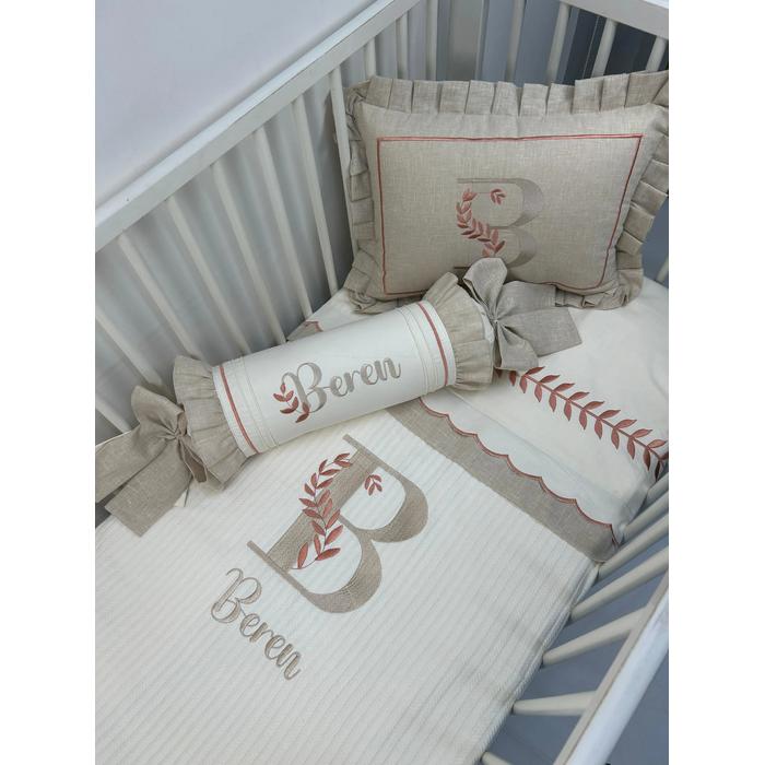 Pike takımı 5 parça krem örgü pike - bej isviçre keteni 6