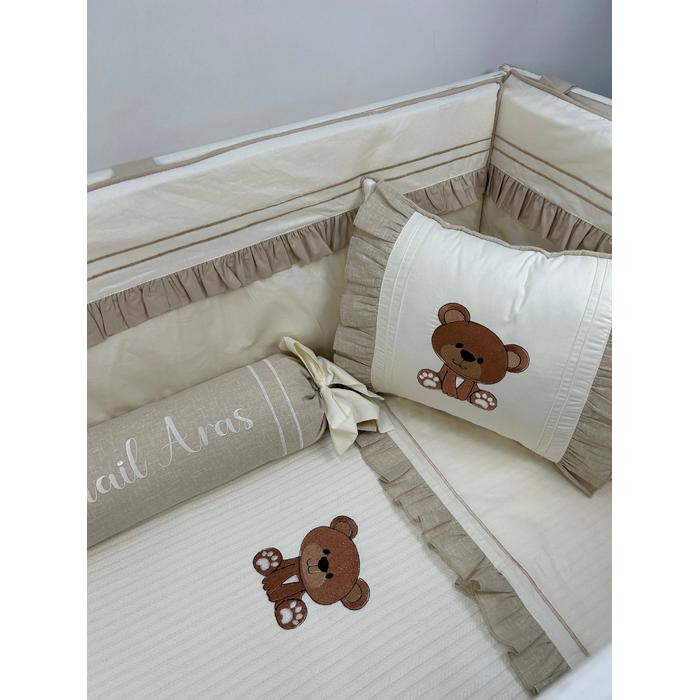 Pike takımı 5 parça krem örgü pike - bej isviçre keteni 8