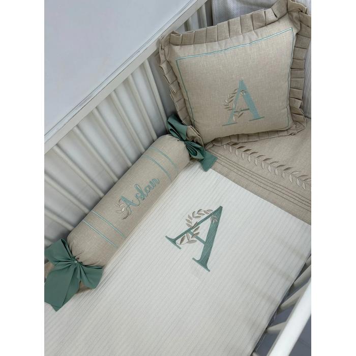 Pike takımı 5 parça krem örgü pike - bej isviçre keteni 9