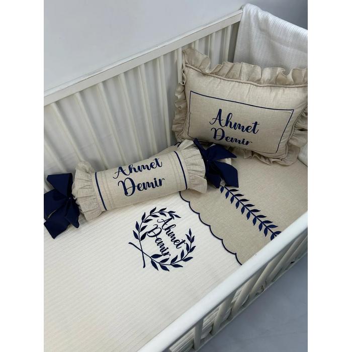 Pike takımı 5 parça krem örgü pike - bej isviçre keteni 10