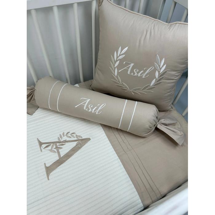 Pike takımı 5 parça krem örgü pike - bej poplin kumaş