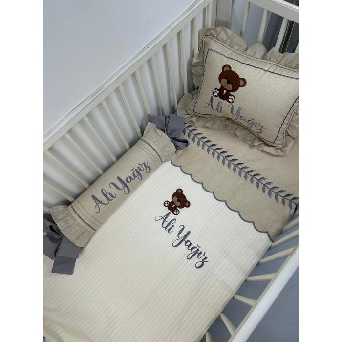 Pike takımı 5 parça krem örgü pike - bej isviçre keteni 11