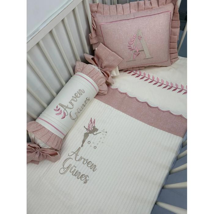 Pike takımı 5 parça krem örgü pike - pudra  isviçre keteni 3