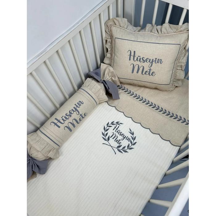 Pike takımı 5 parça krem örgü pike - bej isviçre keteni 25