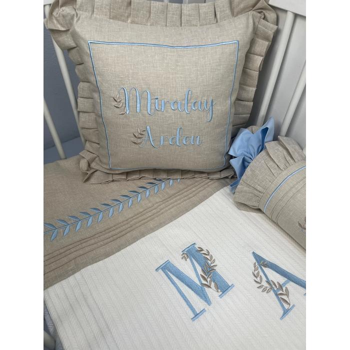 Pike takımı 5 parça krem örgü pike - bej isviçre keteni 19