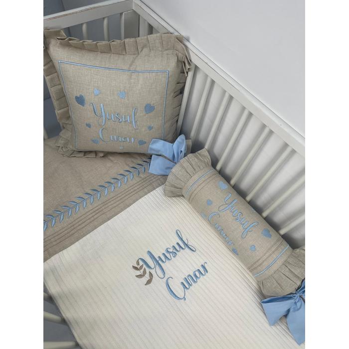 Pike takımı 5 parça krem örgü pike - bej isviçre keteni 20