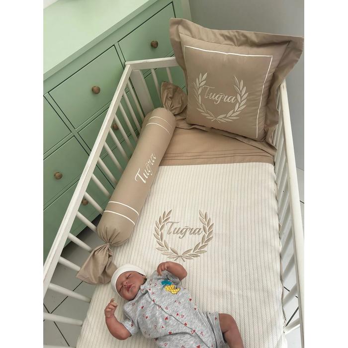 Pike takımı 5 parça krem örgü pike - bej poplin