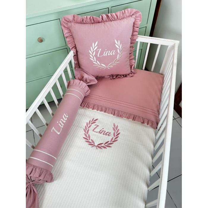 Pike takımı 5 parça krem örgü pike - gül kurusu poplin