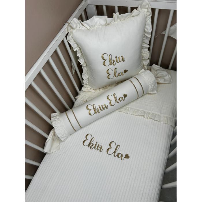 Pike takımı 5 parça krem örgü pike - krem poplin 4