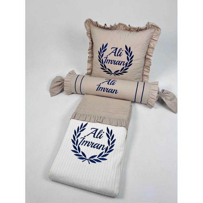 Pike takımı 5 parça krem örgü pike - bej poplin 5